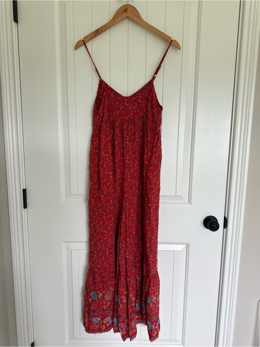 Natural Life Jamie Jumpsuit Red Ditsy Floral Wide Leg Smocked Boho Festival S - Picture 6 of 9